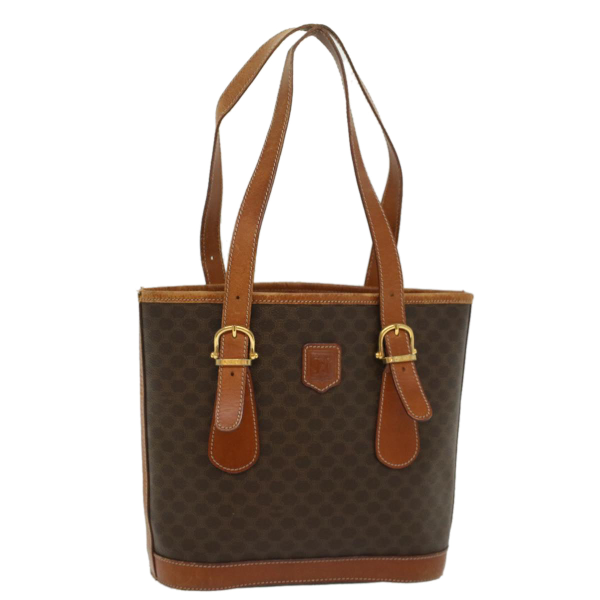 Luxury CELINE Macadam Canvas Shoulder Bag PVC Leather Brown 54110