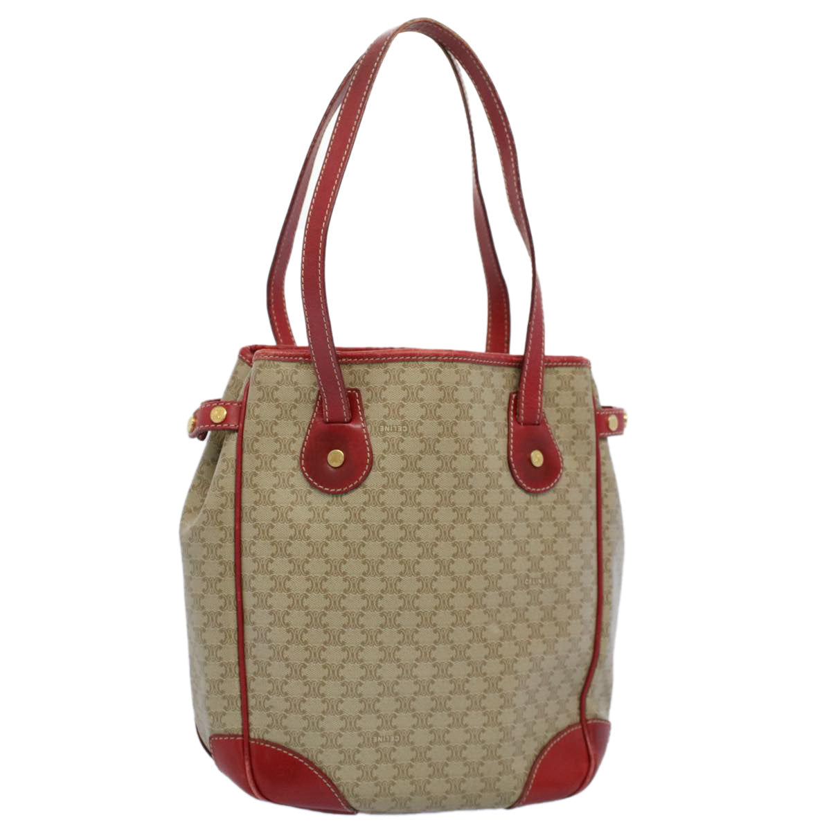 Luxury CELINE Tote Bag Macadam Canvas Beige Red 54368