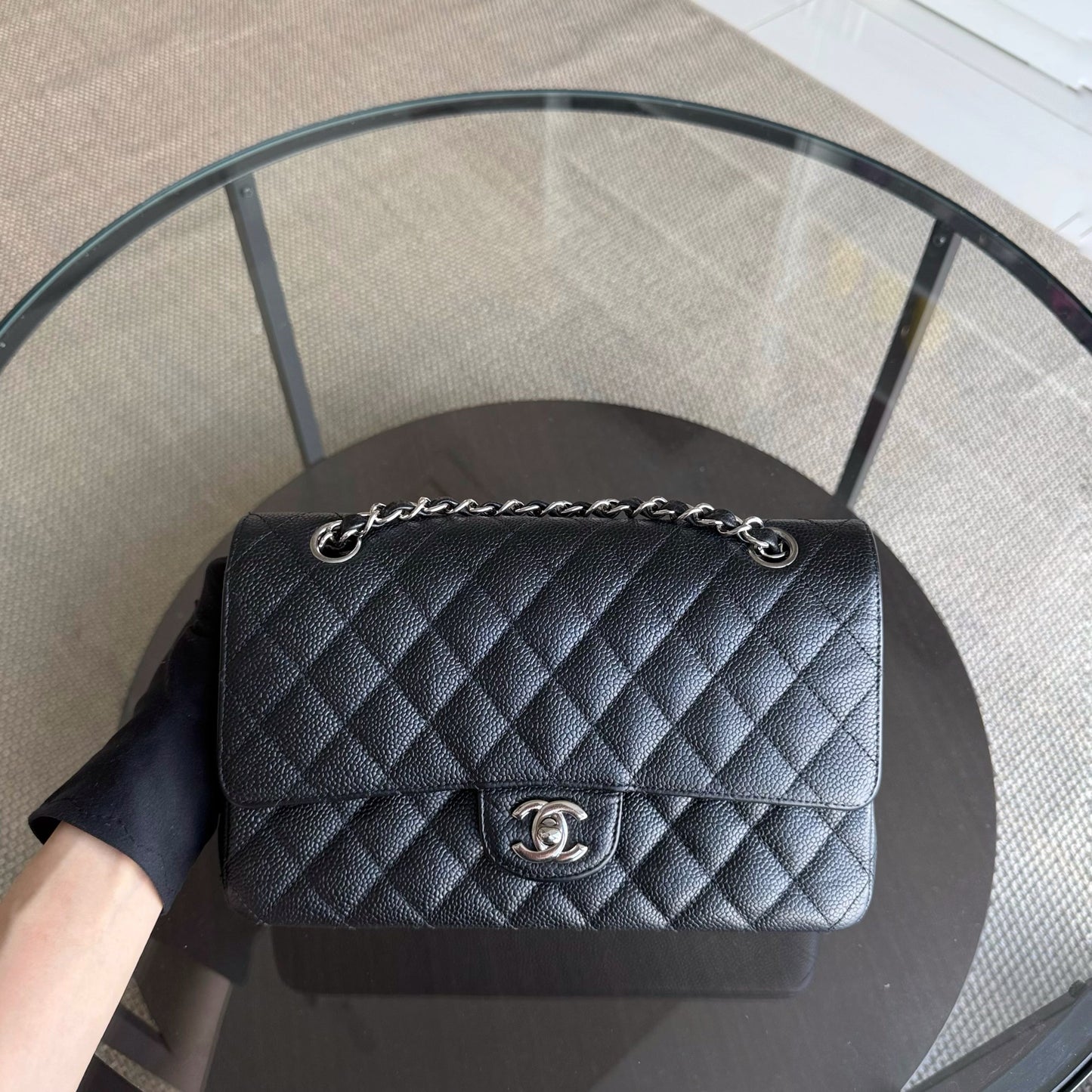Chanel Classic Flap Medium - Caviar 25CM Quilted Black Silver Hardware Series 20