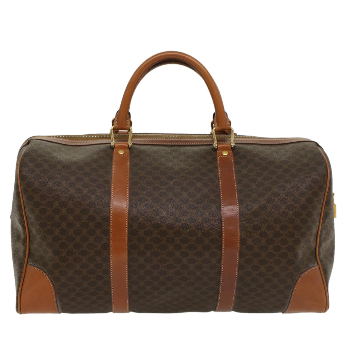 Luxury CELINE Macadam Canvas Boston Bag PVC Leather Brown 54715