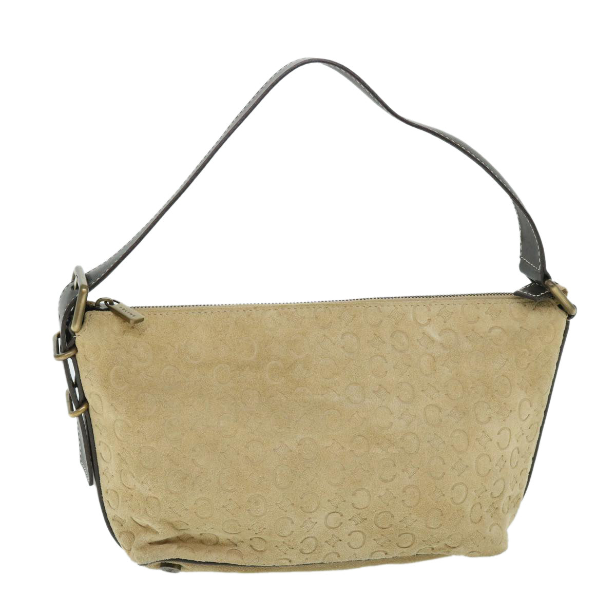 Luxury CELINE C Macadam Canvas Shoulder Bag Suede Beige 54789