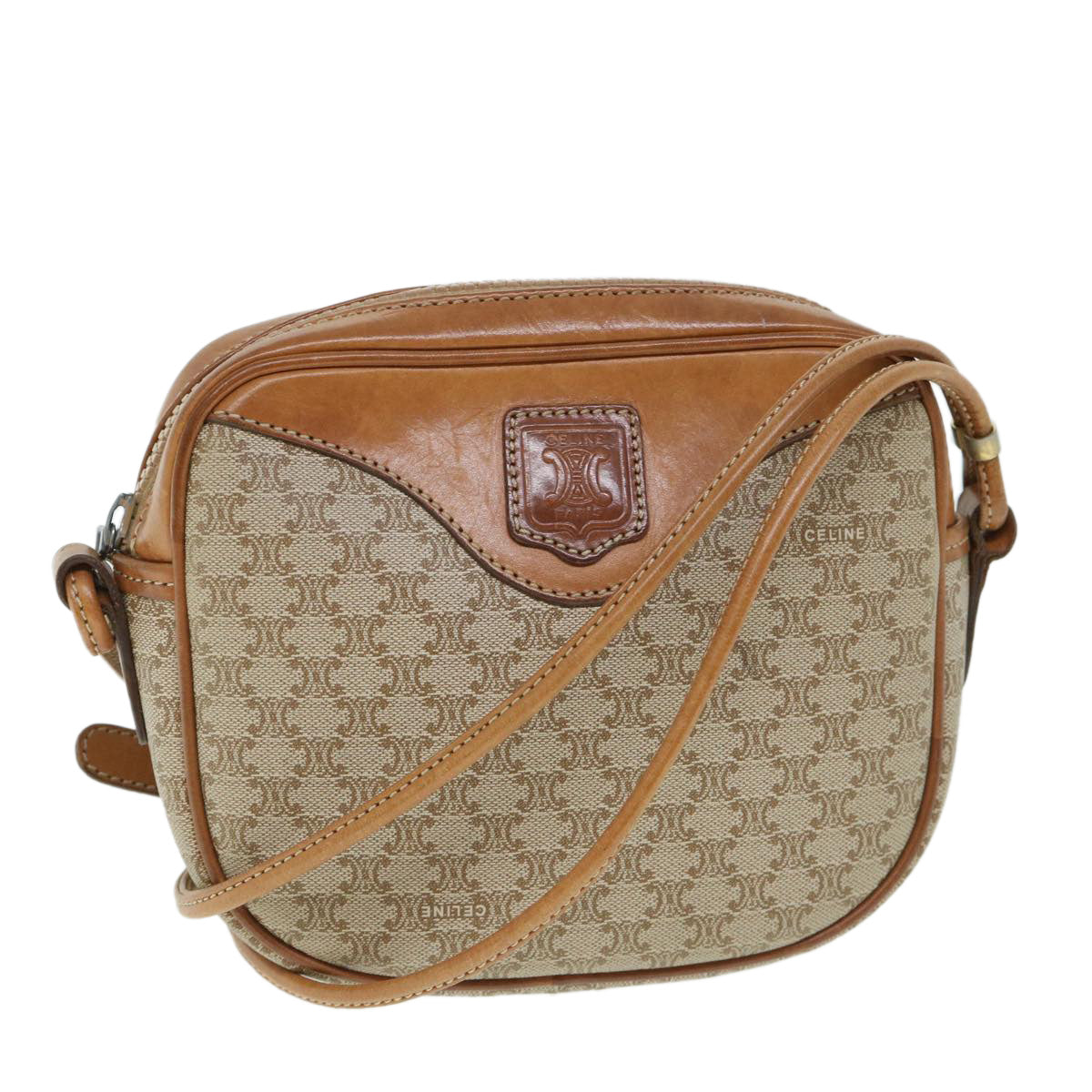 Luxury CELINE Macadam Canvas Shoulder Bag Beige 54801