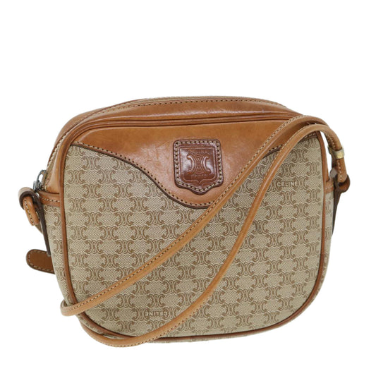 Luxury CELINE Macadam Canvas Shoulder Bag Beige 54801