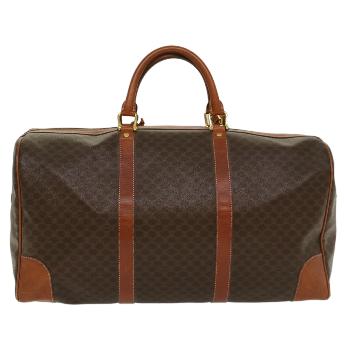 Luxury CELINE Macadam Canvas Boston Bag PVC Leather Brown 54831