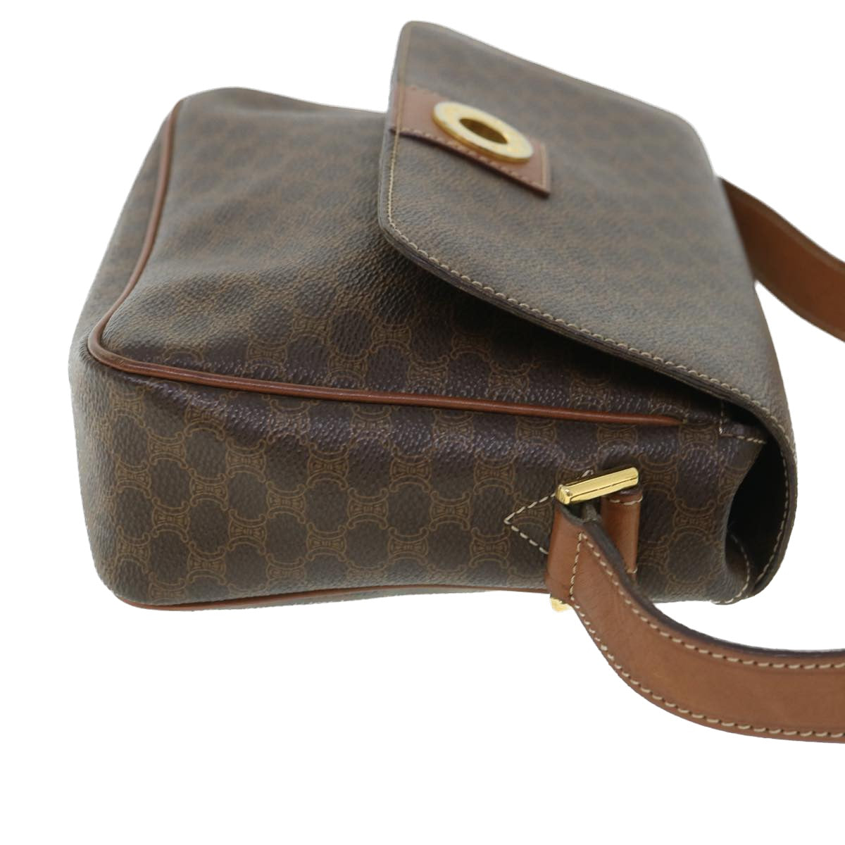 Luxury CELINE Macadam Canvas Shoulder Bag PVC Leather Brown 54894