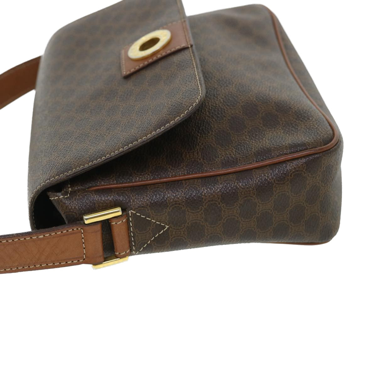 Luxury CELINE Macadam Canvas Shoulder Bag PVC Leather Brown 54894