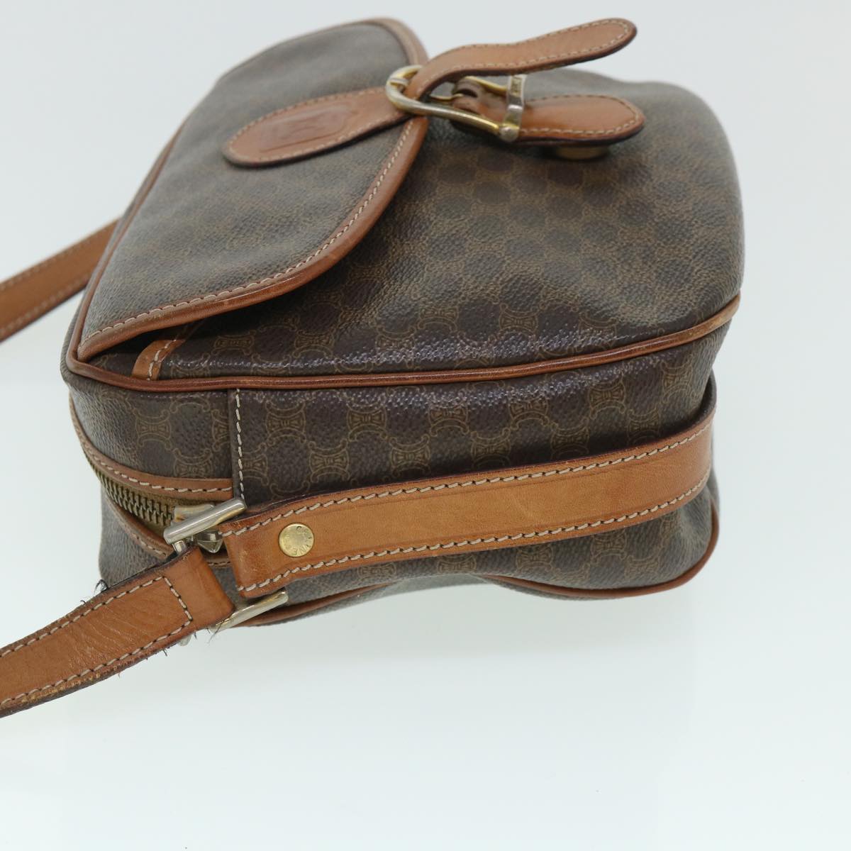 Luxury CELINE Macadam Canvas Shoulder Bag PVC Leather Brown 54913