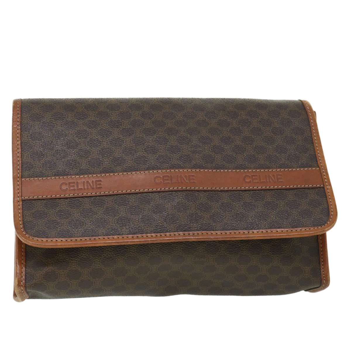 Luxury CELINE Macadam Canvas Shoulder Bag PVC Leather Brown 54954