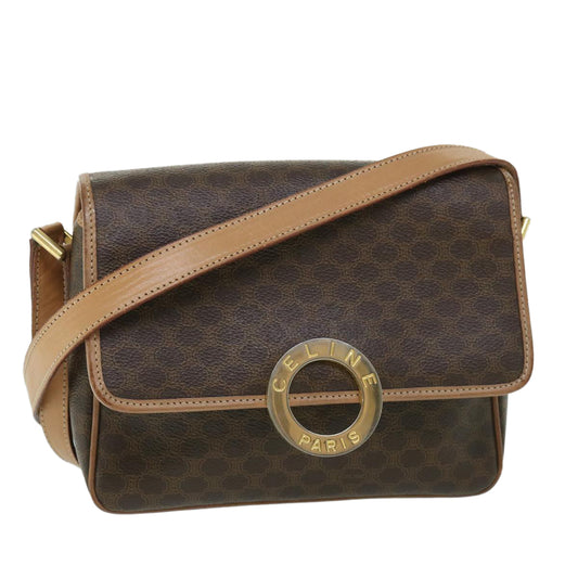 Luxury CELINE Macadam Canvas Shoulder Bag PVC Leather Brown 54959