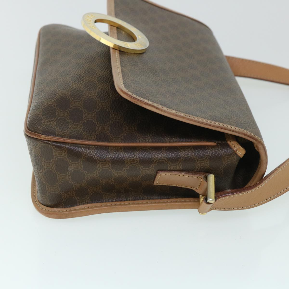 Luxury CELINE Macadam Canvas Shoulder Bag PVC Leather Brown 54959