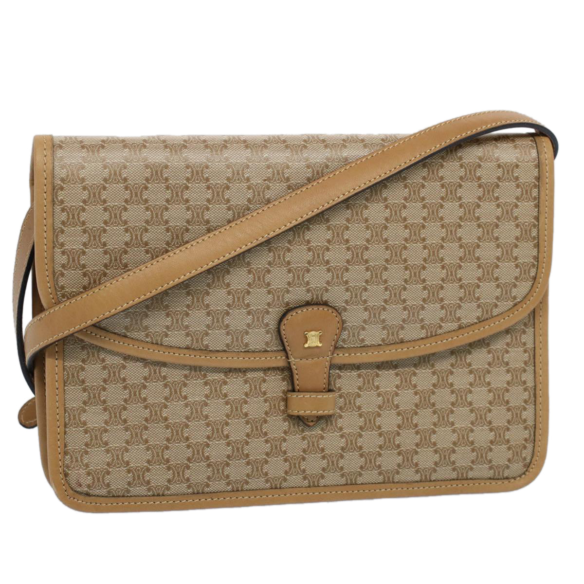 Luxury CELINE Macadam Canvas Shoulder Bag Beige 54990