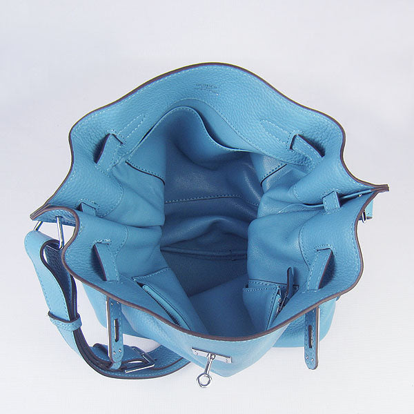Luxury Hermes Nappa Leather Shoulder Bag light blue Silver