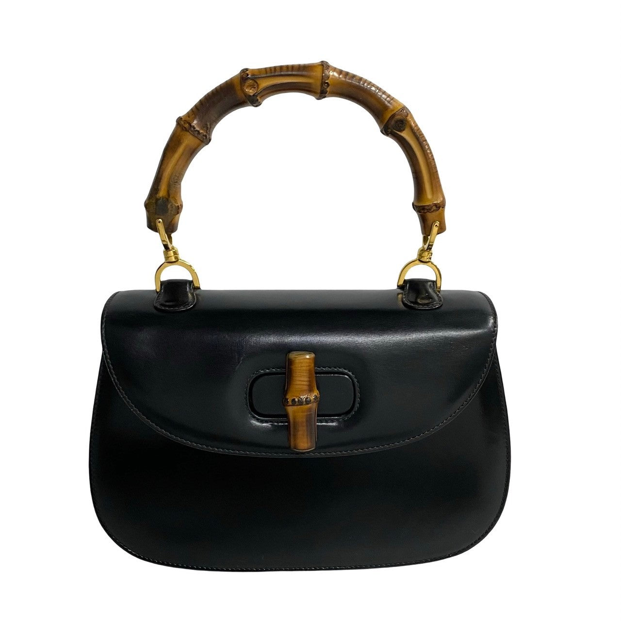 GUCCI Handbag Leather, Calf Leather black Turn lock Bamboo Women