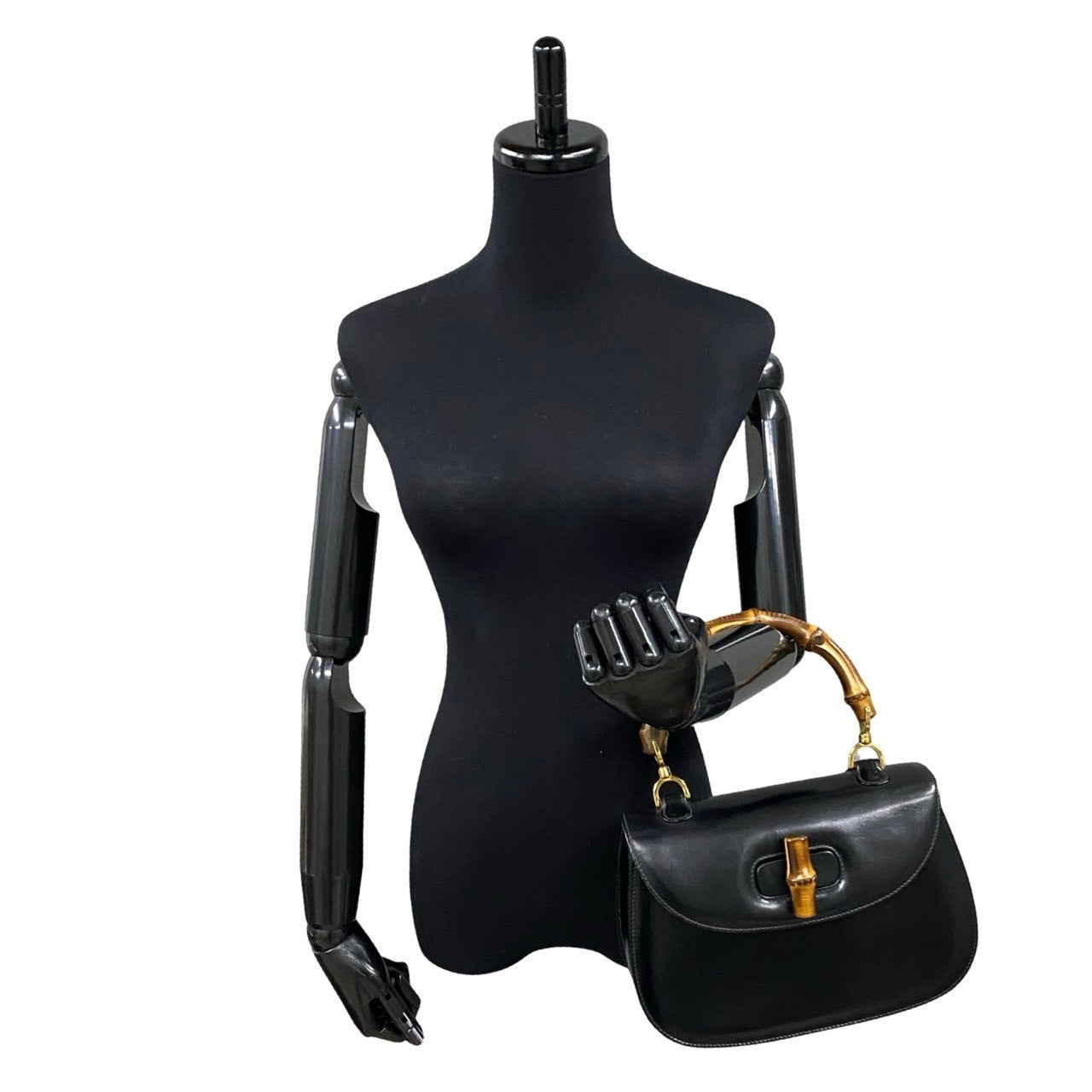GUCCI Handbag Leather, Calf Leather black Turn lock Bamboo Women