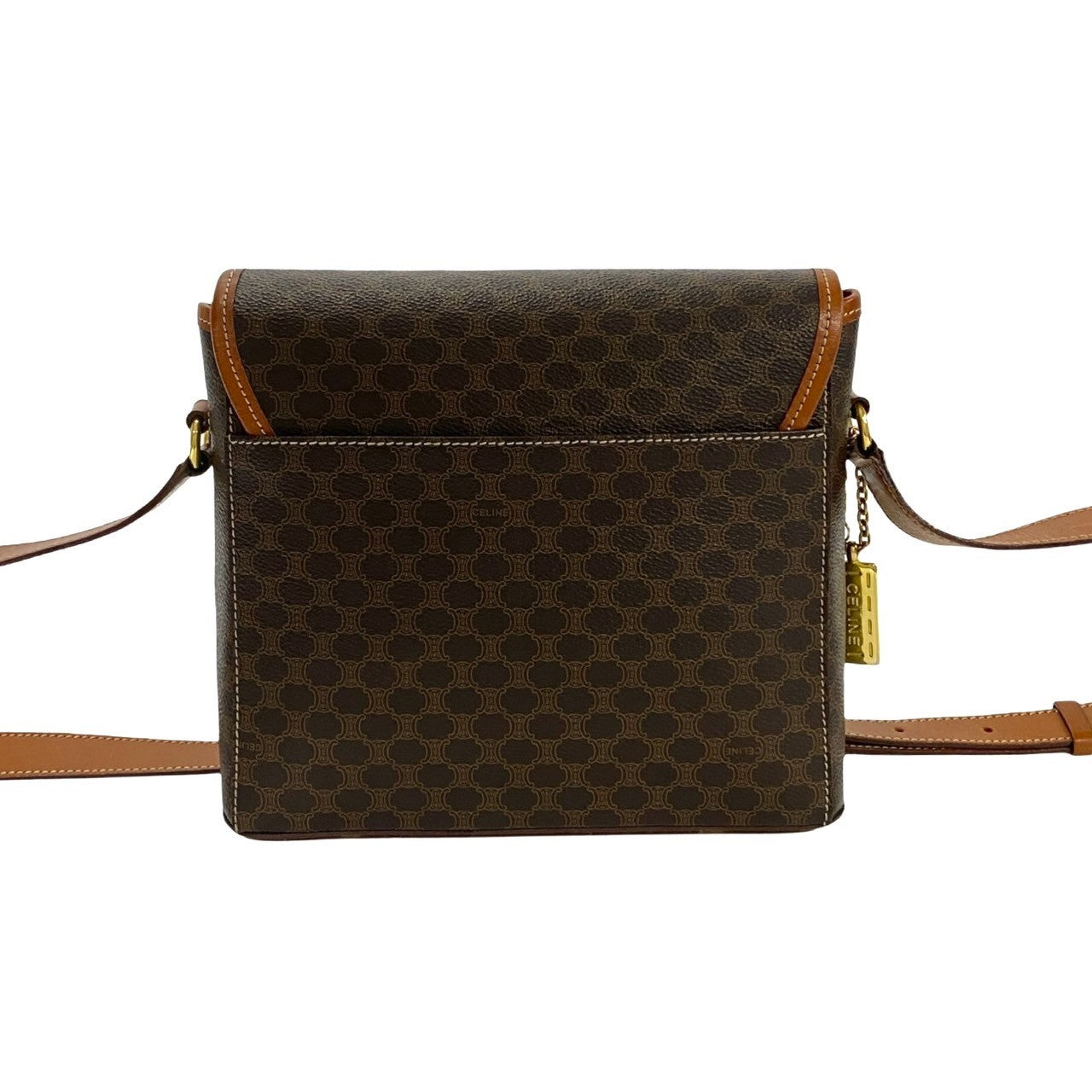 CELINE Shoulder Bag Leather, PVC Brown Macadam Blason Pattern Women