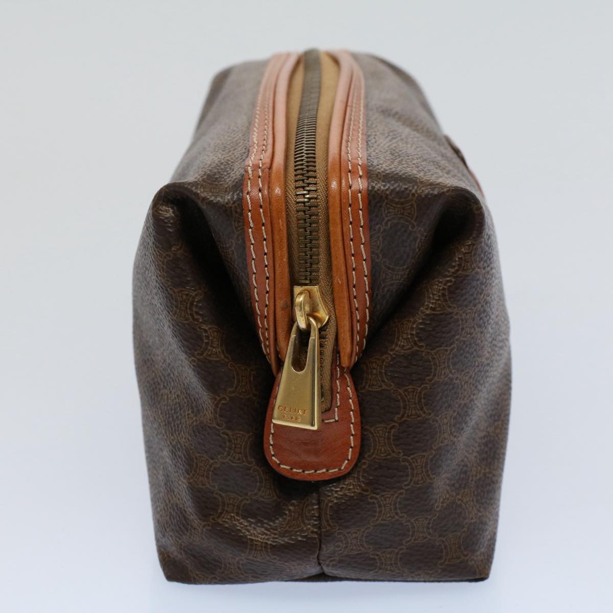 Luxury CELINE Macadam Canvas Pouch PVC Leather Brown 55629