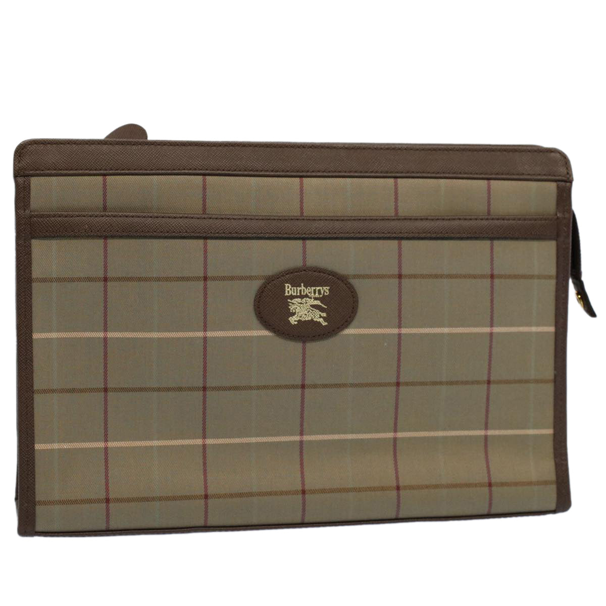 Burberry Nova Check Clutch Bag Nylon Canvas Green Auth 55670