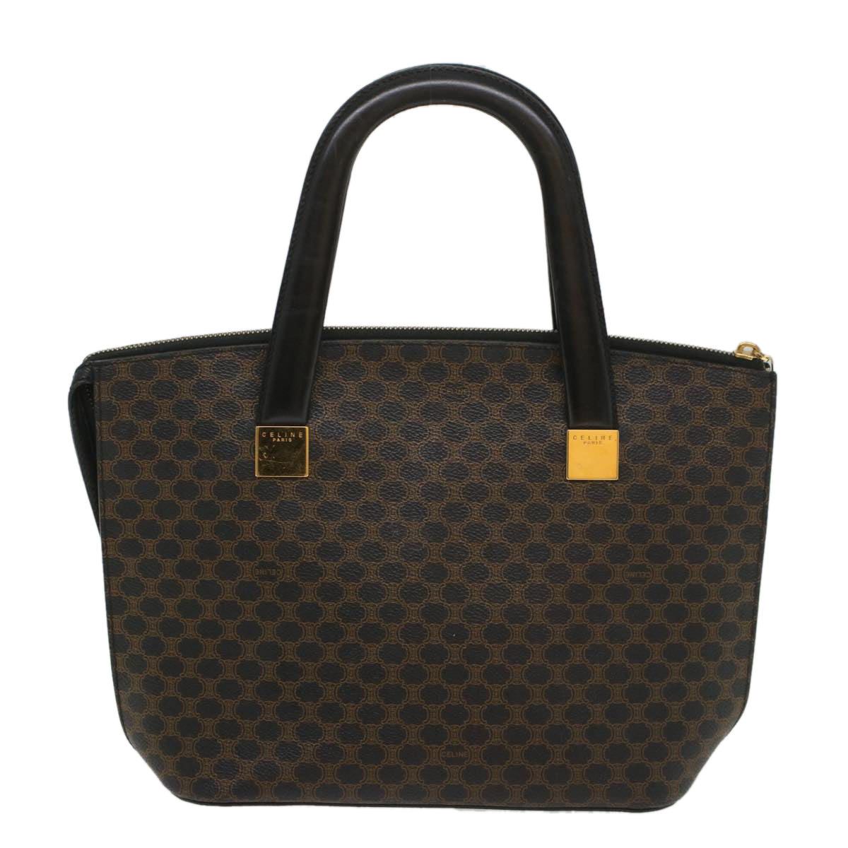 Luxury CELINE Macadam Canvas Hand Bag PVC Leather Black Brown 56309