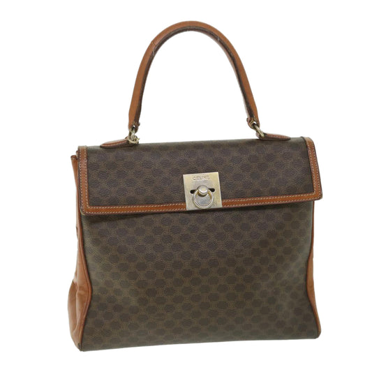 Luxury CELINE Macadam Canvas Hand Bag PVC Leather Brown 56385