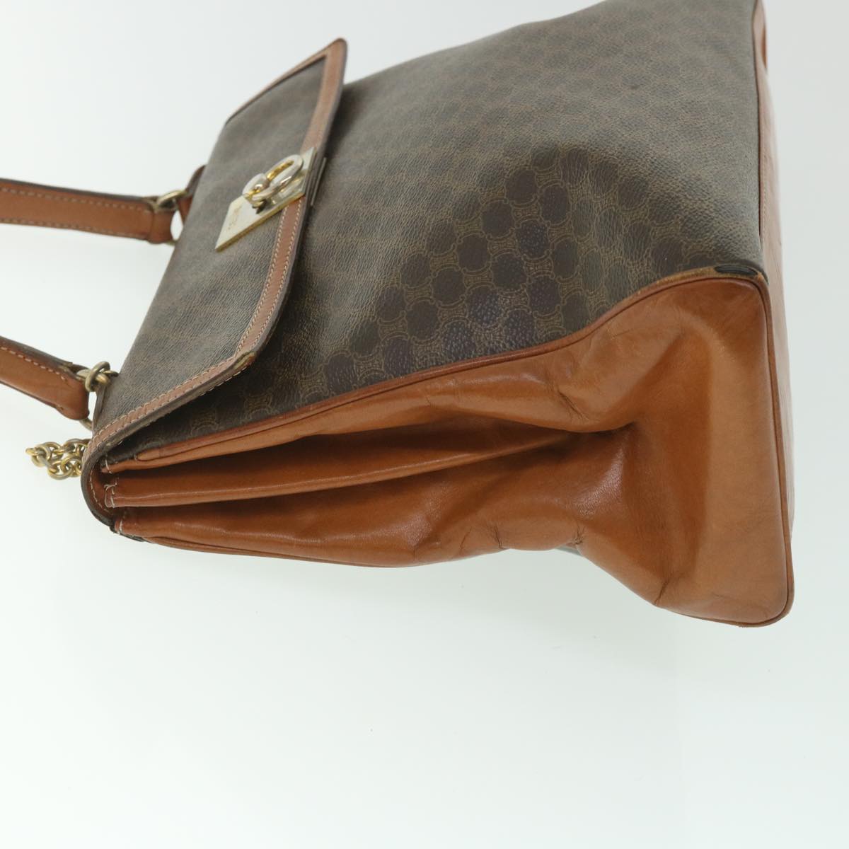 Luxury CELINE Macadam Canvas Hand Bag PVC Leather Brown 56385