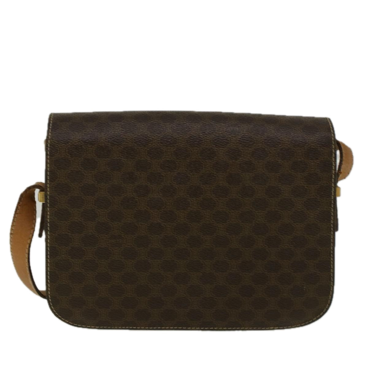 Luxury CELINE Macadam Canvas Horse Carriage Shoulder Bag PVC Leather Brown 56467