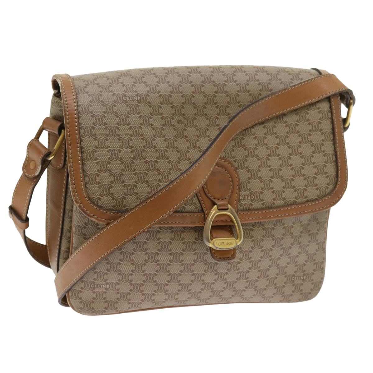 Luxury CELINE Macadam Canvas Shoulder Bag Beige 56701