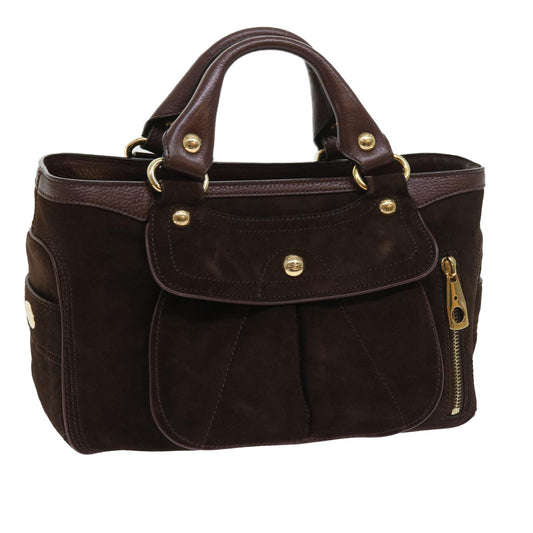 Luxury CELINE Hand Bag Suede Leather Brown 56762