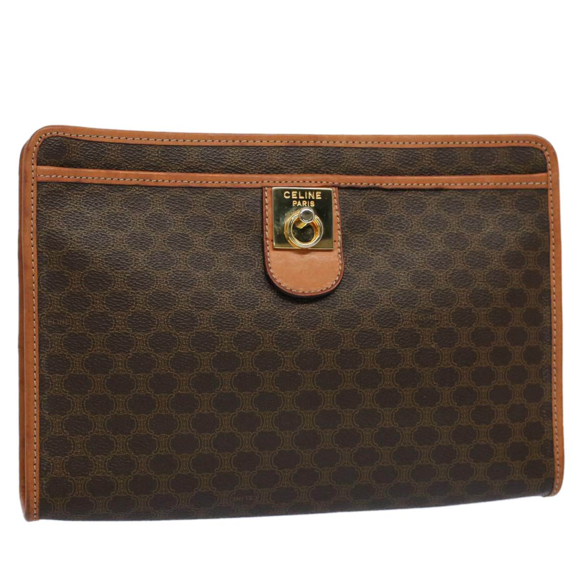 Luxury CELINE Macadam Canvas Clutch Bag PVC Leather Brown 56781