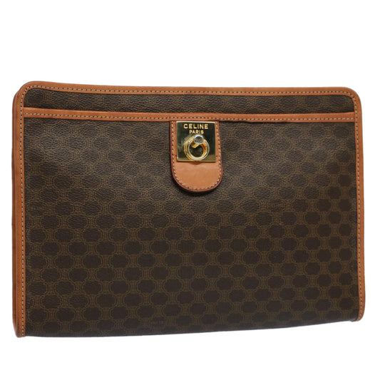 Luxury CELINE Macadam Canvas Clutch Bag PVC Leather Brown 56781