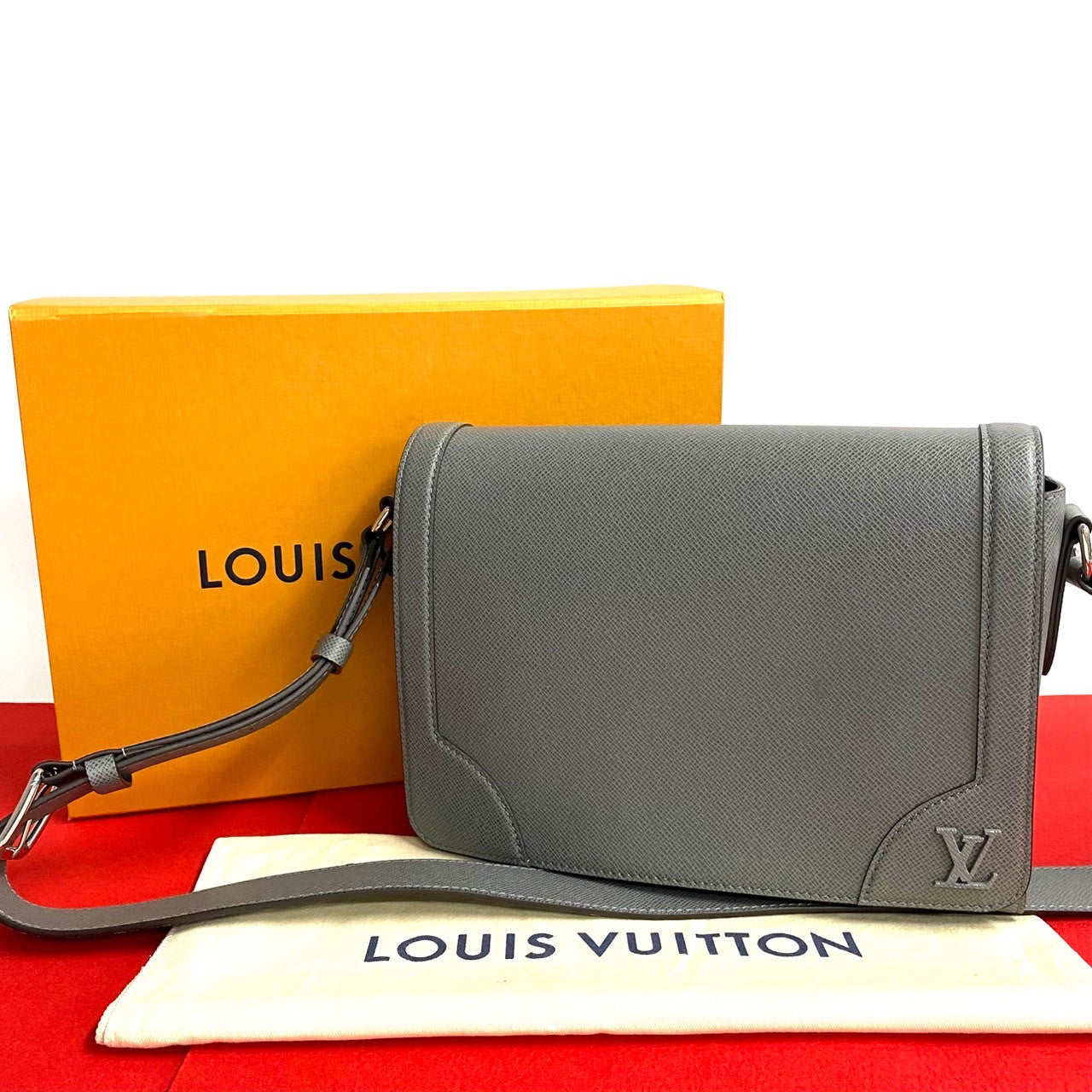 LOUIS VUITTON Shoulder Bag Taiga gray Taiga new flap messenger mens