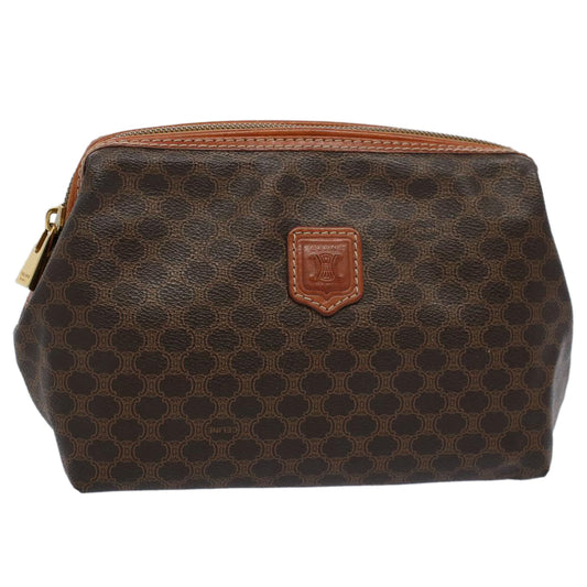 Luxury CELINE Macadam Canvas Pouch PVC Leather Brown 57303