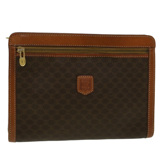 Luxury CELINE Macadam Canvas Clutch Bag PVC Leather Brown 57314