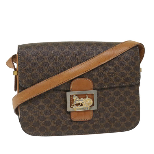Luxury CELINE Macadam Canvas Horse Carriage Shoulder Bag PVC Leather Brown 57374