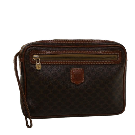 Luxury CELINE Macadam Canvas Clutch Bag PVC Leather Brown 57637