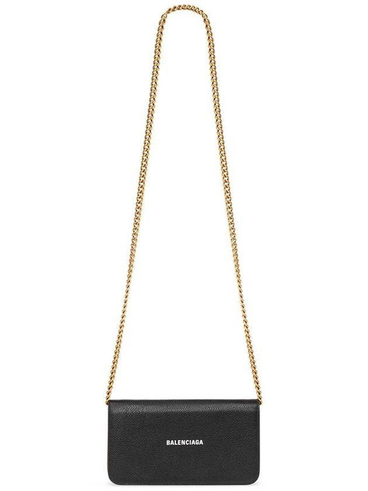Luxury Balenciaga Trending 2026 Cash Chain Wallet Mini Calfskin Cross Bag Black