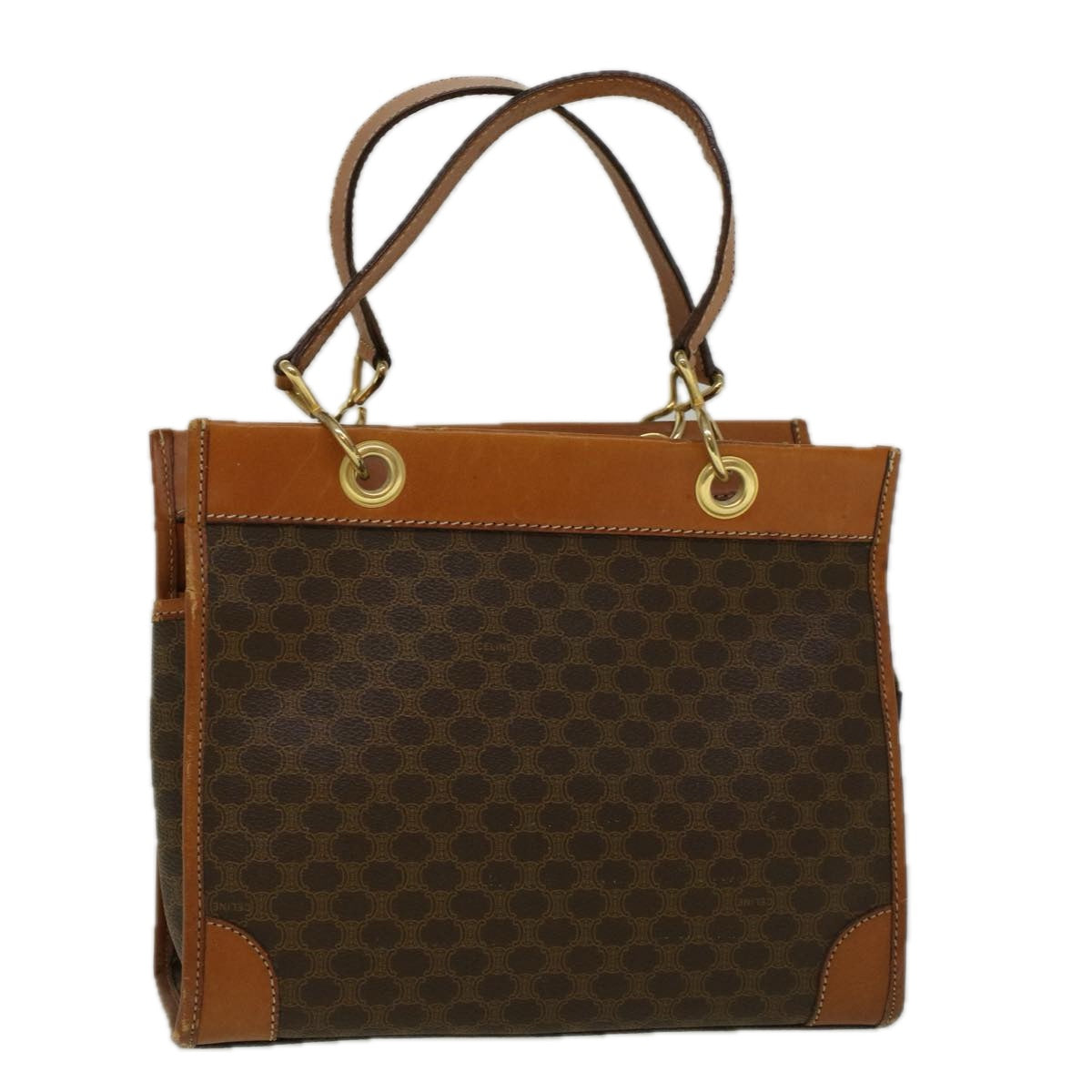 Luxury CELINE Macadam Canvas Hand Bag PVC Leather Brown 57855