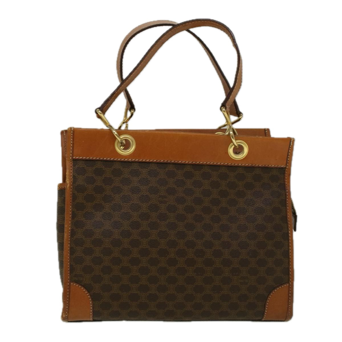 Luxury CELINE Macadam Canvas Hand Bag PVC Leather Brown 57855