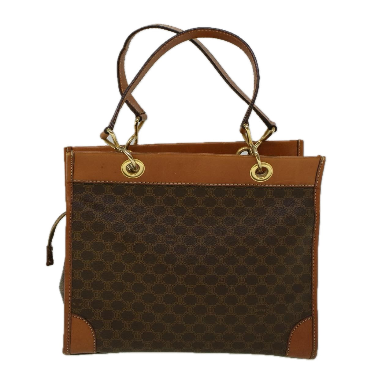 Luxury CELINE Macadam Canvas Hand Bag PVC Leather Brown 57855