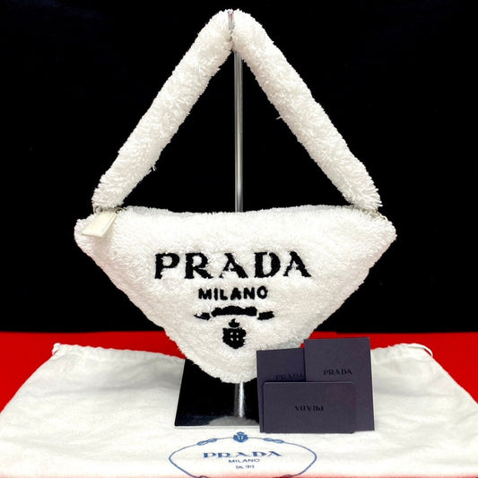 PRADA Handbag pile white Triangular logo Triangle Terry Cloth Women