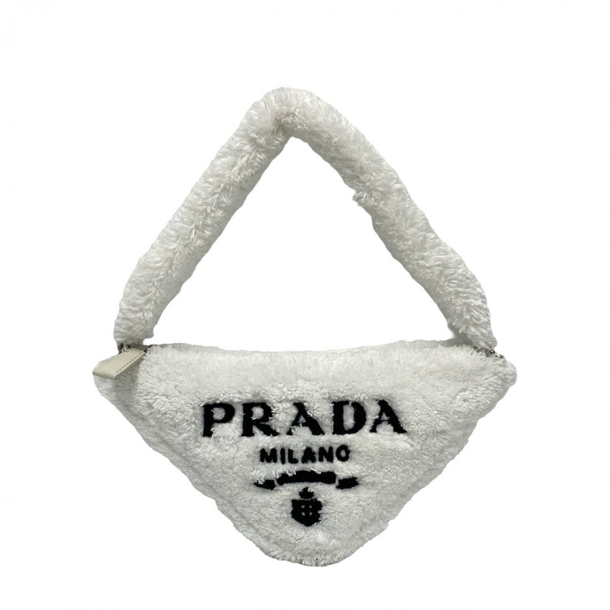 PRADA Handbag pile white Triangular logo Triangle Terry Cloth Women