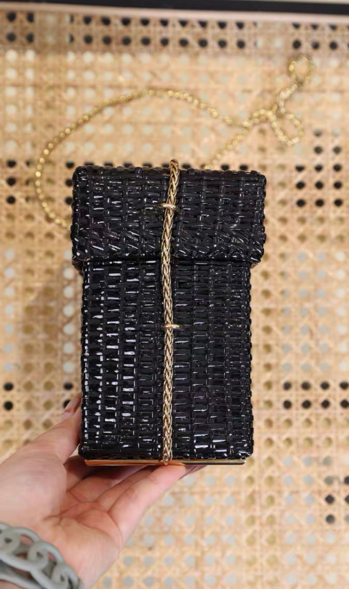 Chanel Black Wicker CC Picnic Lunch Basket Box Bag Gold Hardware