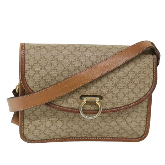 Luxury CELINE Macadam Canvas Shoulder Bag PVC Leather Beige Brown 58083