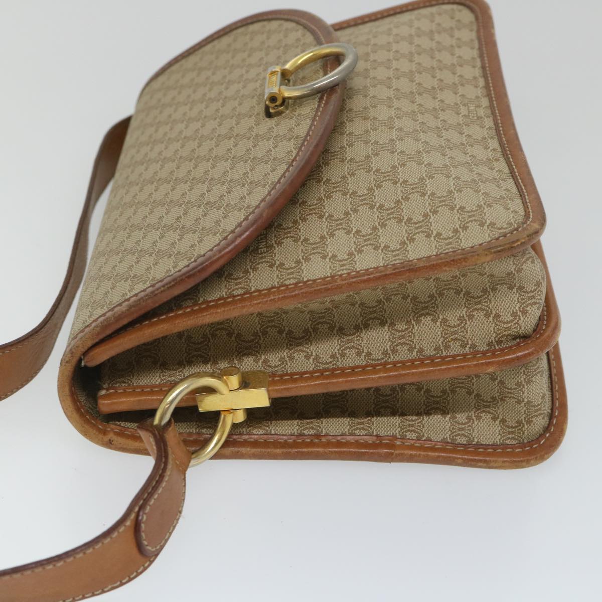 Luxury CELINE Macadam Canvas Shoulder Bag PVC Leather Beige Brown 58083