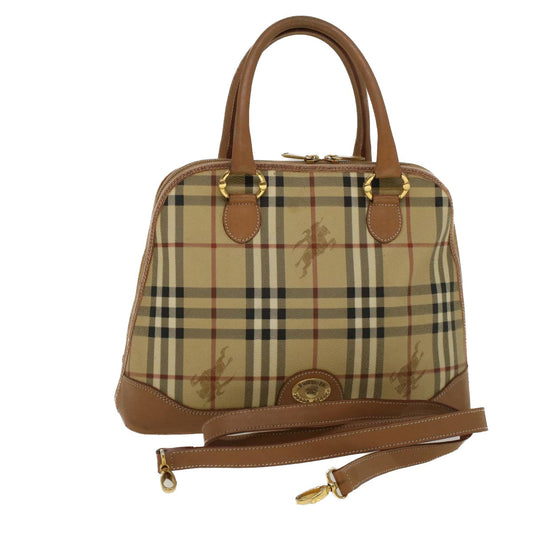 Burberry Nova Check Hand Bag PVC Leather 2way Beige Black Auth 58089