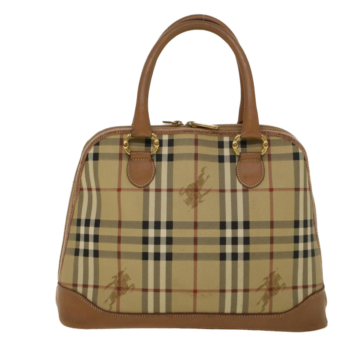 Burberry Nova Check Hand Bag PVC Leather 2way Beige Black Auth 58089