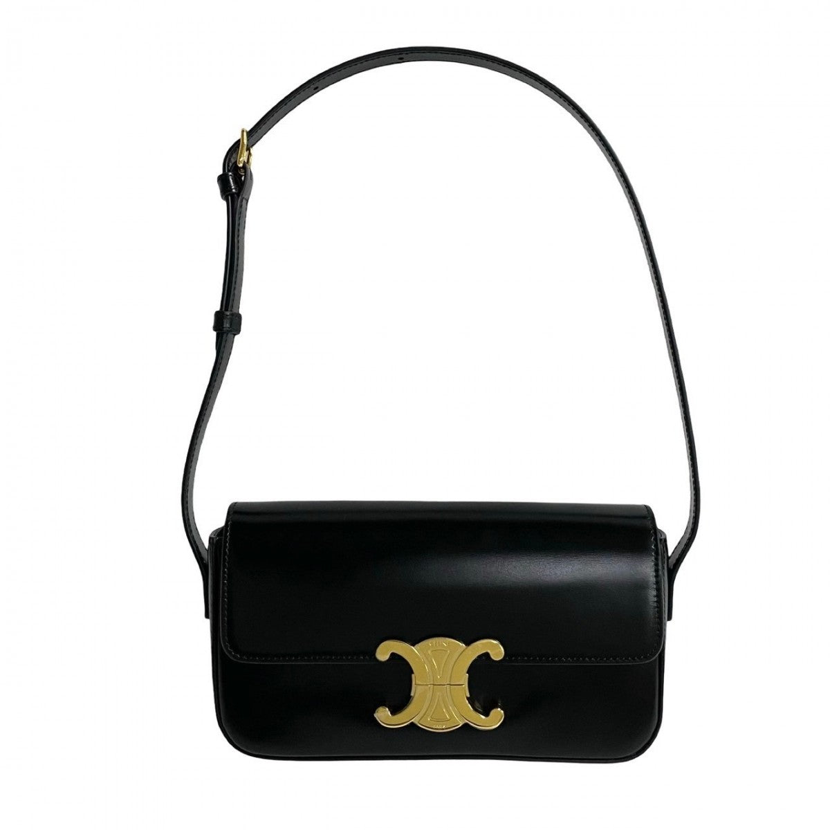 CELINE Shoulder Bag leather black Triomphe Claude