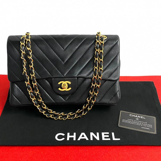 CHANEL Shoulder Bag lambskin black COCO Mark Vstitch W flap Women