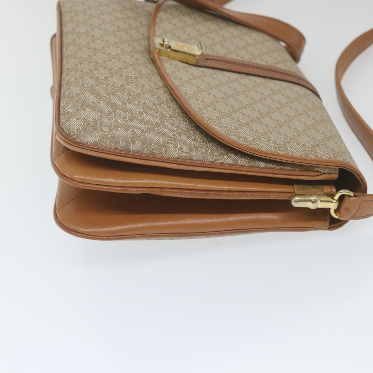 Luxury CELINE Macadam Canvas Shoulder Bag Beige 58580