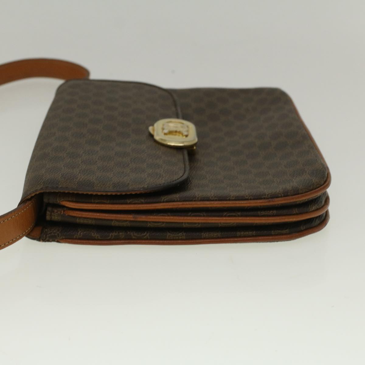 Luxury CELINE Macadam Canvas Shoulder Bag PVC Leather Brown 58671