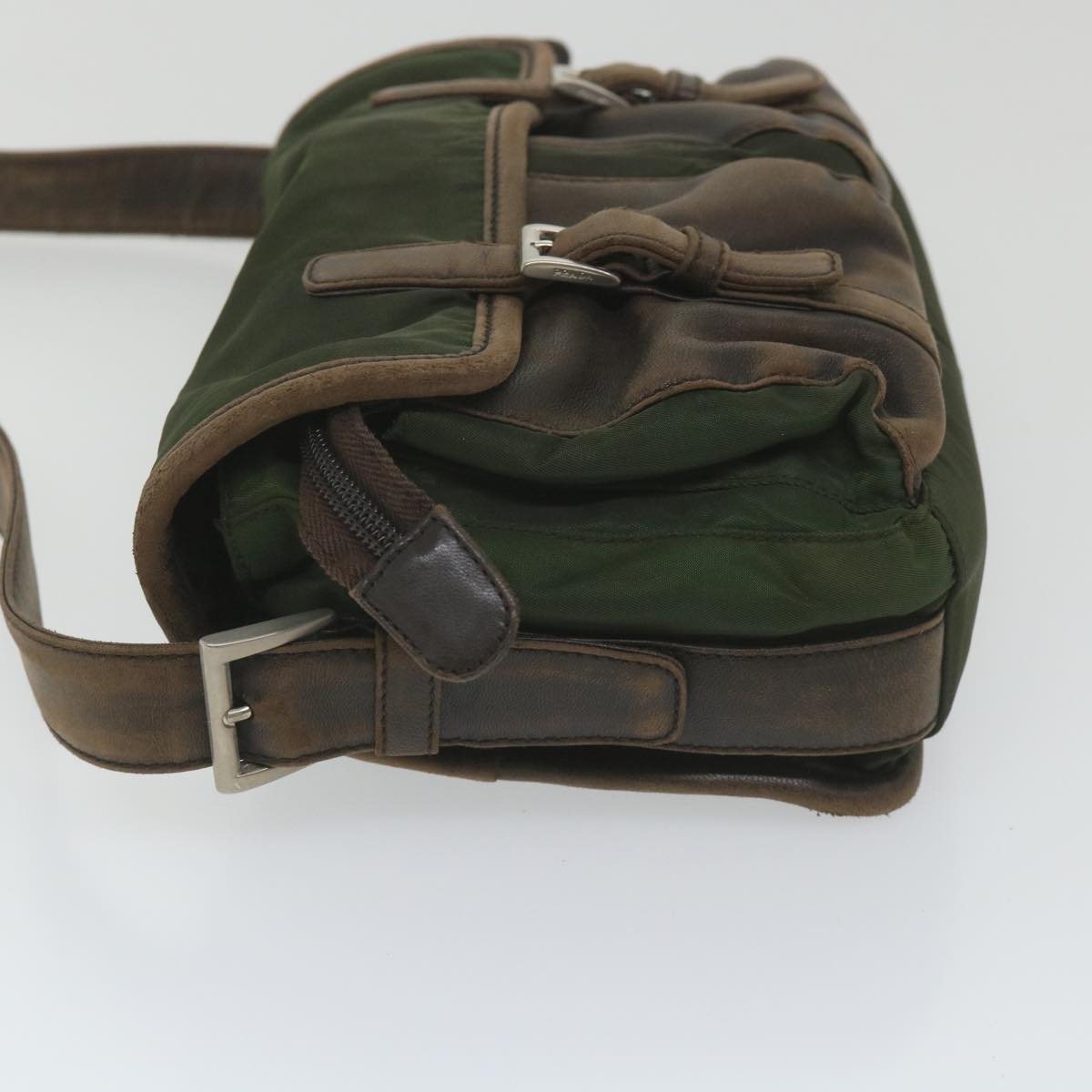 PRADA Shoulder Bag Nylon Leather Khaki Auth 58683
